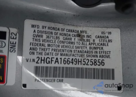 2009 Honda Civic Lx-S from USA, damaged, VIN 2HGFA16649H525856